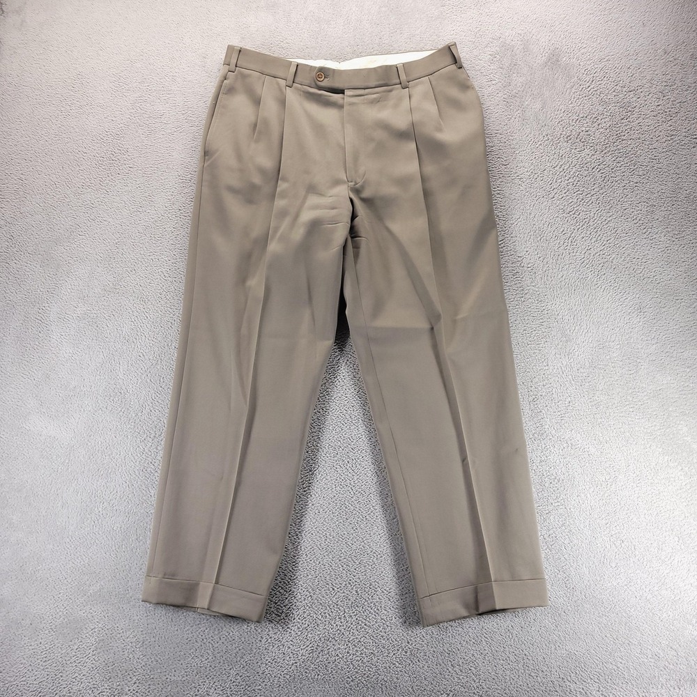 Brooks Brothers Pants Mens 37x30 Beige Wool Pleated Cuffed Dress Trousers Office